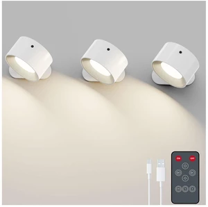 3PACK Rechargeable LED Wall Sconce, Cordless Battery with Remote, Powered Wall Sconce, 3 Brightness Levels, 360° Swivel Magnetic Shade for Bedrooms, Hallways, Den and Reading SpacesWhite 3PACK Rechargeable LED Wall Sconce, Cordless Battery with Remote, Powered Wall Sconce, 3 Brightness Levels, 360° Swivel Magnetic Shade for Bedrooms, Hallways, Den and Reading SpacesWhite