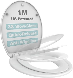 Family Toilet Seat, Patented Slow Close & Quick Releasing Technology, Anti-Wiggling, Easy to Install and Clean, Standard Round with Toddler Seat Built In (1 Piece) Family Toilet Seat, Patented Slow Close & Quick Releasing Technology, Anti-Wiggling, Easy to Install and Clean, Standard Round with Toddler Seat Built In (1 Piece)