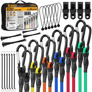 Carabiner Bungee Cords with Hooks, 28-Piece Heavy Duty Outdoor Assortment Includes 10", 18", 24", 36", 48", 60", 72" Bungee Cords, Canopy Tarp Ball Ties, Nylon Cable Ties and Tarp Clips Carabiner Bungee Cords with Hooks, 28-Piece Heavy Duty Outdoor Assortment Includes 10", 18", 24", 36", 48", 60", 72" Bungee Cords, Canopy Tarp Ball Ties, Nylon Cable Ties and Tarp Clips