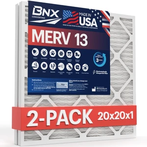 20x20x1 MERV 13 Air Filter 2 Pack - MADE IN USA - Electrostatic Pleated Air Conditioner HVAC AC Furnace Filters - Removes Pollen, Mold, Bacteria 20x20x1 MERV 13 Air Filter 2 Pack - MADE IN USA - Electrostatic Pleated Air Conditioner HVAC AC Furnace Filters - Removes Pollen, Mold, Bacteria