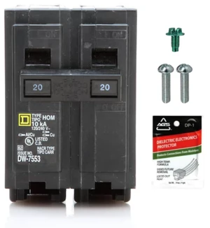 Genuine Square D HOM220 Circuit Breaker Kit Bundle (1 Pack), 20 Amp (20A) Double Pole, 120/240V, 10kAIC, UL Listed, Plug-On for Homeline Load Centers & Panel Box, New Replacement Genuine Square D HOM220 Circuit Breaker Kit Bundle (1 Pack), 20 Amp (20A) Double Pole, 120/240V, 10kAIC, UL Listed, Plug-On for Homeline Load Centers & Panel Box, New Replacement