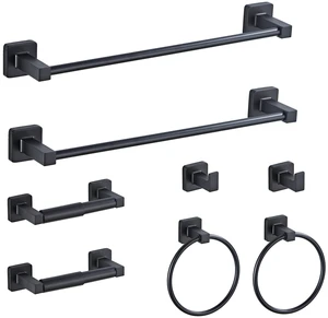Matte Black Bathroom Hardware Set 8 Pieces,Towel Bar Set Stainless Steel Wall Mounted, Includes 16In Hand Towel Bar, Towel Ring, Robe Towel Hooks,Toilet Paper Holder, Bathroom Towel Rack Set Matte Black Bathroom Hardware Set 8 Pieces,Towel Bar Set Stainless Steel Wall Mounted, Includes 16In Hand Towel Bar, Towel Ring, Robe Towel Hooks,Toilet Paper Holder, Bathroom Towel Rack Set