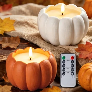 Fall Decor, Fall Decorations for Home - Terracotta Flameless Pumpkin Candle Fall Decor for Thanksgiving, Halloween, Farmhouse, Table, Room, Kitchen, Remote, Timer, 3.5" H, Burnt Orange + White Fall Decor, Fall Decorations for Home - Terracotta Flameless Pumpkin Candle Fall Decor for Thanksgiving, Halloween, Farmhouse, Table, Room, Kitchen, Remote, Timer, 3.5" H, Burnt Orange + White