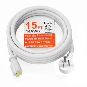 14 Gauge 15 FT White Flat Plug Extension Cord, Indoor Low Profile Flat Plug, Heavy Duty 3 Prong Grounded, Flexible SJTW, 15A 1875W 125V, ETL Listed, Home/Workshop/Outdoor 14 Gauge 15 FT White Flat Plug Extension Cord, Indoor Low Profile Flat Plug, Heavy Duty 3 Prong Grounded, Flexible SJTW, 15A 1875W 125V, ETL Listed, Home/Workshop/Outdoor