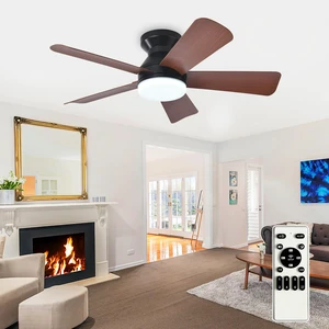 Modern Ceiling Fan with Light: 35-Inch Black Small Fans for Bedroom Indoor Outdoor - Dimmable Low Profile Ceiling Fans with Remote Control Flush Mount 5 Reversible Walnut Blades 6 Speeds Timer Modern Ceiling Fan with Light: 35-Inch Black Small Fans for Bedroom Indoor Outdoor - Dimmable Low Profile Ceiling Fans with Remote Control Flush Mount 5 Reversible Walnut Blades 6 Speeds Timer