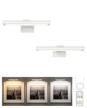 Picture Light for Wall, Rechargeable 2400mAh Lights Wireless with IR Remote, 3 Color & Dimmable Magnetic 7.87'' LED Lights Display for Painting, Living Room, Gallery, Bedroom Art(White-2P) Picture Light for Wall, Rechargeable 2400mAh Lights Wireless with IR Remote, 3 Color & Dimmable Magnetic 7.87'' LED Lights Display for Painting, Living Room, Gallery, Bedroom Art(White-2P)