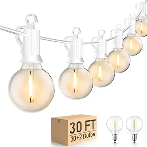 30 FT Outdoor String Lights - Commercial Globe Patio Lights with 30 G40 LED Shatterproof Bulbs, Waterproof Connectable Hanging Light for Backyard Bistro Porch Cafe Deck 30 FT Outdoor String Lights - Commercial Globe Patio Lights with 30 G40 LED Shatterproof Bulbs, Waterproof Connectable Hanging Light for Backyard Bistro Porch Cafe Deck