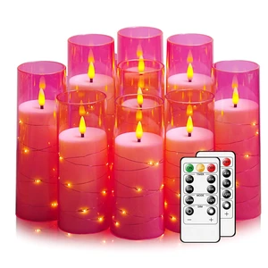 Flickering Flameless LED Candles,Battery Operated Candles 9 Pcs with Embedded Star String,Acrylic LED Pillar Candles with Remote,Suitable for Home Decoration to Create an Atmosphere (Pink) Flickering Flameless LED Candles,Battery Operated Candles 9 Pcs with Embedded Star String,Acrylic LED Pillar Candles with Remote,Suitable for Home Decoration to Create an Atmosphere (Pink)