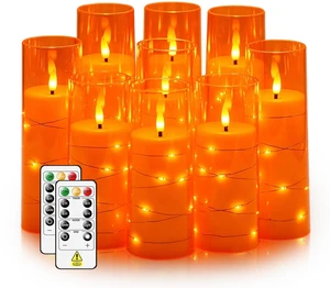 Flickering Flameless LED Candles,Battery Operated Candles 9 Pcs with Embedded Star String,Acrylic LED Pillar Candles with Remote,Suitable for Home Decoration to Create an Atmosphere (Orange) Flickering Flameless LED Candles,Battery Operated Candles 9 Pcs with Embedded Star String,Acrylic LED Pillar Candles with Remote,Suitable for Home Decoration to Create an Atmosphere (Orange)