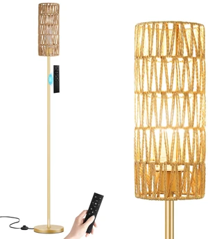 64'' Floor Lamps for Living Room with Remote Control and Stepless Dimmable Colors Temperature & Brightness, Boho Gold Standing Lamp with Beige Rattan Shade 64'' Floor Lamps for Living Room with Remote Control and Stepless Dimmable Colors Temperature & Brightness, Boho Gold Standing Lamp with Beige Rattan Shade