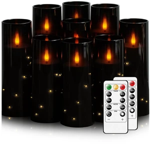Flickering Flameless LED Candles, 9 Pcs with Embedded Star String, Acrylic LED Pillar Candles with Remote, Suitable for Home Decoration (Black) Flickering Flameless LED Candles, 9 Pcs with Embedded Star String, Acrylic LED Pillar Candles with Remote, Suitable for Home Decoration (Black)