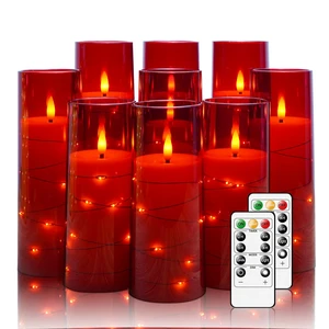Flickering Flameless LED Candles,Battery Operated Candles 9 Pcs with Embedded Star String,Acrylic LED Pillar Candles with Remote,Suitable for Home Decoration to Create an AtmosphereRed Flickering Flameless LED Candles,Battery Operated Candles 9 Pcs with Embedded Star String,Acrylic LED Pillar Candles with Remote,Suitable for Home Decoration to Create an AtmosphereRed