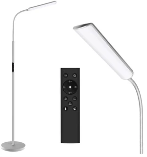 LED Floor Lamp, Stepless Adjustable 3000K-6000K Colors, Silver Bright 15W Floor Lamps for Living Room with 1H Timer, Reading Standing Lamp with Remote & Touch Control, Home Office LED Floor Lamp, Stepless Adjustable 3000K-6000K Colors, Silver Bright 15W Floor Lamps for Living Room with 1H Timer, Reading Standing Lamp with Remote & Touch Control, Home Office