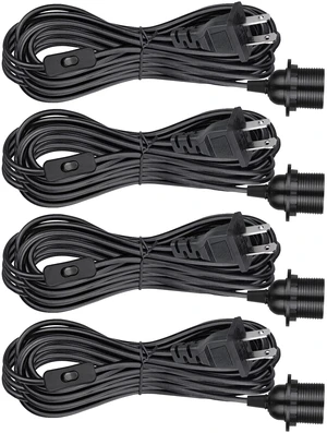 Plug in Pendant Light Cord Kit - 16Ft Light Socket with Cord E26/E27 Extension Hanging Lantern Lamp Cable with Switch,Socket Rings, 4 Pack, Black Plug in Pendant Light Cord Kit - 16Ft Light Socket with Cord E26/E27 Extension Hanging Lantern Lamp Cable with Switch,Socket Rings, 4 Pack, Black