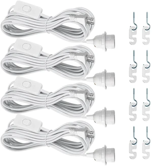 Plug in Pendant Light Cord Kit - 16Ft Light Bulb Socket with Cord E26/E27 Hanging Lantern Lamp Cable with Switch,Socket Rings, 4 Pack, White Plug in Pendant Light Cord Kit - 16Ft Light Bulb Socket with Cord E26/E27 Hanging Lantern Lamp Cable with Switch,Socket Rings, 4 Pack, White