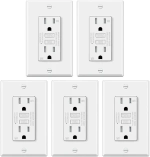 5 Pack 15 Amp TR GFCI Outlets, Outdoor GFI, ETL Listed, White Slim Design, 15A GFI, Weather Resistant with LED Indicator, Ground Fault Circuit Interrupter, Wallplate Included 5 Pack 15 Amp TR GFCI Outlets, Outdoor GFI, ETL Listed, White Slim Design, 15A GFI, Weather Resistant with LED Indicator, Ground Fault Circuit Interrupter, Wallplate Included