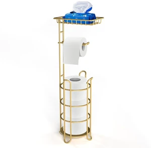 Gold Toilet Paper Holder Stand with Shelf, Freestanding Tissue Roll Holder, Holds 4 Mega Rolls and Extra Storage for Phone, Wipes Gold Toilet Paper Holder Stand with Shelf, Freestanding Tissue Roll Holder, Holds 4 Mega Rolls and Extra Storage for Phone, Wipes