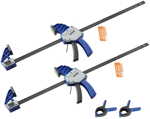 Bar Clamps for Woodworking, 2-Pack 24 inch One-Handed Clamp/Spreader, Quick-Grip F-Clamp with 340 lbs Load Limit, Premium Plastic and Carbon Steel, for Woodworking Metal working, Blue + Black Bar Clamps for Woodworking, 2-Pack 24 inch One-Handed Clamp/Spreader, Quick-Grip F-Clamp with 340 lbs Load Limit, Premium Plastic and Carbon Steel, for Woodworking Metal working, Blue + Black