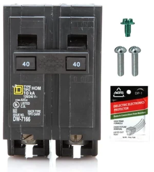 Genuine Square D HOM240 40 Amp Double Pole Circuit Breaker Kit UL Listed, Plug-On Replacement for Homeline Load Center Panel Box, 40A, 120/240V, 10kAIC, 40Amp, 2 Pole HOM Series, 1 Pack Genuine Square D HOM240 40 Amp Double Pole Circuit Breaker Kit UL Listed, Plug-On Replacement for Homeline Load Center Panel Box, 40A, 120/240V, 10kAIC, 40Amp, 2 Pole HOM Series, 1 Pack