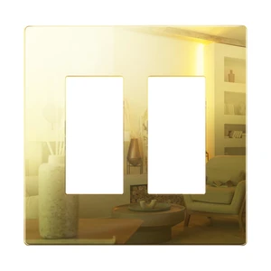 Double Decorator Wall Plate, Mid-Size 2-Gang, Mirror Glass Gold Screwless Light Switch/Outlet Cover, Impact Resistant, Reflective, Plexiglass, Tough And Heat Resistant, Easy Installation Double Decorator Wall Plate, Mid-Size 2-Gang, Mirror Glass Gold Screwless Light Switch/Outlet Cover, Impact Resistant, Reflective, Plexiglass, Tough And Heat Resistant, Easy Installation