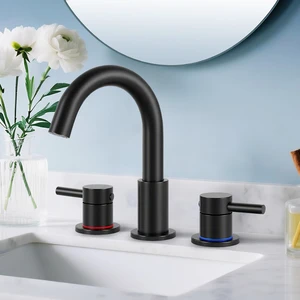 Matte Black Bathroom Faucet 3 Hole, 2-Handle Widespread Faucet Lead-free stainless steel, pop-up drain, Detachable faucet aerator, 360°swivel, for RV & vanity sink 3-hole mount Matte Black Bathroom Faucet 3 Hole, 2-Handle Widespread Faucet Lead-free stainless steel, pop-up drain, Detachable faucet aerator, 360°swivel, for RV & vanity sink 3-hole mount