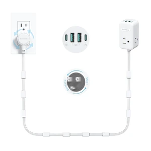 Electrical Outlet Extender 360° Rotating Plug with 20W USB C, 6ft Long Extension Cord, Wall Plug Adapter with 3 AC Outlets, Access Hard-to-Reach Outlets Use Behind Couches, Desk, White Electrical Outlet Extender 360° Rotating Plug with 20W USB C, 6ft Long Extension Cord, Wall Plug Adapter with 3 AC Outlets, Access Hard-to-Reach Outlets Use Behind Couches, Desk, White