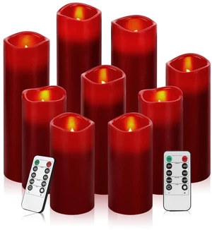 Flameless Candles (Burgundy Set of 9) Flameless Candles (Burgundy Set of 9)