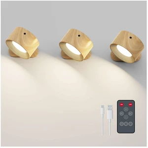 3PACK Rechargeable LED Wall Sconce, Cordless Battery with Remote Powered Wall Sconce, 3 Brightness Levels, 360° Swivel Magnetic Shade for Reading Bedside, Wood Grain Color 3PACK Rechargeable LED Wall Sconce, Cordless Battery with Remote Powered Wall Sconce, 3 Brightness Levels, 360° Swivel Magnetic Shade for Reading Bedside, Wood Grain Color