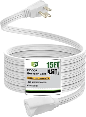15 Ft Heavy Duty Appliance Extension Cord,14 AWG 3-Prong Flat Plug White 14 Gauge, 3 Prong Grounded, For Air Conditioners, Refrigerators, Microwaves, Washing Machines, Indoor Use 15 Ft Heavy Duty Appliance Extension Cord,14 AWG 3-Prong Flat Plug White 14 Gauge, 3 Prong Grounded, For Air Conditioners, Refrigerators, Microwaves, Washing Machines, Indoor Use