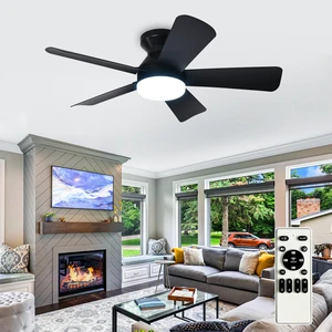 Modern Ceiling Fan with Light: 35-Inch Black Small Fans for Bedroom Indoor Outdoor - Dimmable Low Profile Ceiling Fans with Remote Control Flush Mount 5 Reversible Black Blades 6 Speeds Timer Modern Ceiling Fan with Light: 35-Inch Black Small Fans for Bedroom Indoor Outdoor - Dimmable Low Profile Ceiling Fans with Remote Control Flush Mount 5 Reversible Black Blades 6 Speeds Timer