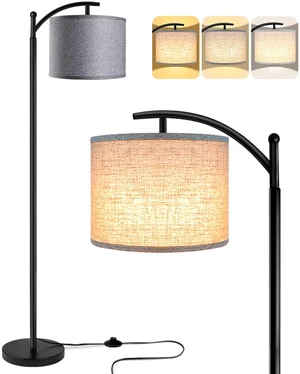 Floor Lamp with 3CCT LED Bulb, Gray Linen Lamp Shade for Living Room, Modern Standing Lamp for Bedrooms - Black Floor Lamp with 3CCT LED Bulb, Gray Linen Lamp Shade for Living Room, Modern Standing Lamp for Bedrooms - Black