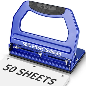 3 Hole Punch Heavy Duty, 9/32" Holes, 50-Sheet Hole Puncher 3 Ring, 50% Reduced Effort, Adjustable Two & Three Hole Punch, Metal Paper Puncher w/Large Chip Tray, Metal Paper Guide, Blue, HP18 3 Hole Punch Heavy Duty, 9/32" Holes, 50-Sheet Hole Puncher 3 Ring, 50% Reduced Effort, Adjustable Two & Three Hole Punch, Metal Paper Puncher w/Large Chip Tray, Metal Paper Guide, Blue, HP18