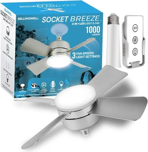 Socket Breeze Cool Light Deluxe Silver Ceiling Fans with LED Lights and Remote Control, Replacement for Lightbulb - Bedroom, Kitchen, Living Room,1000 Lumens / 5000 Kelvins Socket Breeze Cool Light Deluxe Silver Ceiling Fans with LED Lights and Remote Control, Replacement for Lightbulb - Bedroom, Kitchen, Living Room,1000 Lumens / 5000 Kelvins