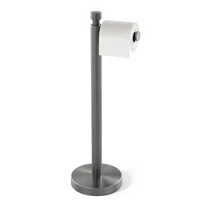 Toilet Paper Holder Stand with Weighted Base, Brushed Graphite Stainless Steel Design with Open-Arm Access for Bathrooms and Powder Rooms Toilet Paper Holder Stand with Weighted Base, Brushed Graphite Stainless Steel Design with Open-Arm Access for Bathrooms and Powder Rooms