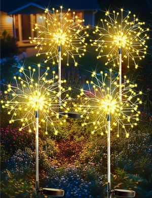 Solar Garden Lights Outdoor Waterproof Decorative, 4Pack 150LED Firework Lights, Solar Fairy Lights for Yard, Garden, Patio, Pathway, Flowerbed, Party, Wedding Outside Decor- Warm White Solar Garden Lights Outdoor Waterproof Decorative, 4Pack 150LED Firework Lights, Solar Fairy Lights for Yard, Garden, Patio, Pathway, Flowerbed, Party, Wedding Outside Decor- Warm White