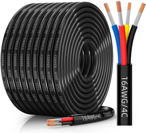 16 Gauge Wire, 16/4 Conductor Tinned Copper Electrical Wire, 50FT Flexible, Waterproof, Flame Retardant, Low Voltage 16 AWG Stranded PVC 4 Wire Cable for Automotive, RV, Marine, RGB LED Strip 16 Gauge Wire, 16/4 Conductor Tinned Copper Electrical Wire, 50FT Flexible, Waterproof, Flame Retardant, Low Voltage 16 AWG Stranded PVC 4 Wire Cable for Automotive, RV, Marine, RGB LED Strip