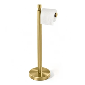Toilet Paper Holder Stand, 4.4lbs Heavy Duty, Brushed Gold Stainless Steel Design with Open-Arm Access for Bathrooms and Powder Rooms Toilet Paper Holder Stand, 4.4lbs Heavy Duty, Brushed Gold Stainless Steel Design with Open-Arm Access for Bathrooms and Powder Rooms