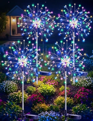 Solar Garden Lights Outdoor Waterproof Decorative, 4Pack 150LED Multicolor Firework Lights 8 Modes, Solar Fairy Lights for Yard, Patio, Pathway, Balcony Planter Flowerbed Party Outside Decor Solar Garden Lights Outdoor Waterproof Decorative, 4Pack 150LED Multicolor Firework Lights 8 Modes, Solar Fairy Lights for Yard, Patio, Pathway, Balcony Planter Flowerbed Party Outside Decor