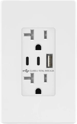 4.2A 3-Port Type C USB Outlet, 20 Amp Receptacle Plug, Charging Power Outlet with Dual Type C&A Ports, Screwless Wall Plate Included, UL Listed, Commercial Grade, White 4.2A 3-Port Type C USB Outlet, 20 Amp Receptacle Plug, Charging Power Outlet with Dual Type C&A Ports, Screwless Wall Plate Included, UL Listed, Commercial Grade, White