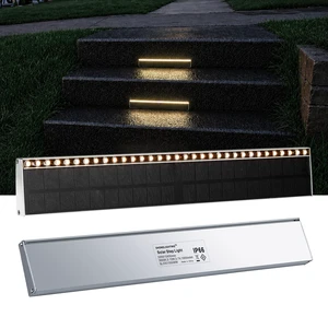 Solar Step Lights Outside, 33 Focused LEDs, Stair Light, 2PK Downward Lighting, High Brightness, Modular, Waterproof Aluminum, Risers, Deck, Curbsides, Planter Edges, Warm White, 3000K Solar Step Lights Outside, 33 Focused LEDs, Stair Light, 2PK Downward Lighting, High Brightness, Modular, Waterproof Aluminum, Risers, Deck, Curbsides, Planter Edges, Warm White, 3000K