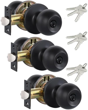 (3 Pack) Black Door Knobs with Lock and Keys, Interior/Exterior Door Knob for Bedroom or Bathroom, Entry Door Handle Locks (3 Pack) Black Door Knobs with Lock and Keys, Interior/Exterior Door Knob for Bedroom or Bathroom, Entry Door Handle Locks