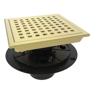 6 Inch Square Shower Floor Drain with Flange,Quadrato Pattern Grate Removable,Food-Grade SUS 304 Stainless Steel,Watermark&CUPC Certified, Brushed Gold 6 Inch Square Shower Floor Drain with Flange,Quadrato Pattern Grate Removable,Food-Grade SUS 304 Stainless Steel,Watermark&CUPC Certified, Brushed Gold