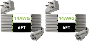 6ft Air Conditioner Extension Cord, 14 Gauge Heavy Duty Power Cord, Gray, 3 Prong Grounded Flat Plug, 15 Amps, for Indoor Air Conditioner, Refrigerator and All Major Appliances (Pack of 2) 6ft Air Conditioner Extension Cord, 14 Gauge Heavy Duty Power Cord, Gray, 3 Prong Grounded Flat Plug, 15 Amps, for Indoor Air Conditioner, Refrigerator and All Major Appliances (Pack of 2)