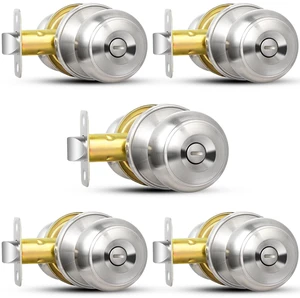 Privacy Door Knob, 5 Pack Brushed Nickel Round Keyless Doorknobs Interior/Exterior Lockset, Privacy Locking Door Knobs for Bedroom/Bathroom, Modern Design Door Hardware Privacy Door Knob, 5 Pack Brushed Nickel Round Keyless Doorknobs Interior/Exterior Lockset, Privacy Locking Door Knobs for Bedroom/Bathroom, Modern Design Door Hardware