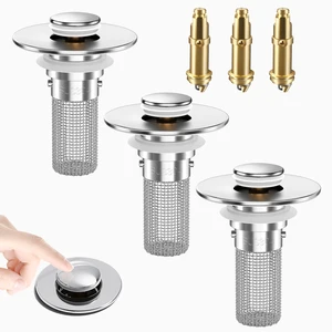 Bathroom Sink Drain Strainer, Pop-Up Bathroom Sink Stopper with Removable Stainless Steel Hair Catcher Basket, Universal Fit for US Bathroom Sinks, Showers & Floor Drains (3pcs) Bathroom Sink Drain Strainer, Pop-Up Bathroom Sink Stopper with Removable Stainless Steel Hair Catcher Basket, Universal Fit for US Bathroom Sinks, Showers & Floor Drains (3pcs)