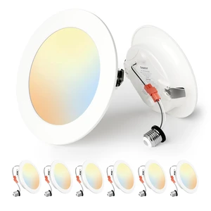 4 Inch LED Retrofit Recessed Can Lights, 5CCT, 7W, 700LM, 6 Pack 5%-100% Dimmable, 2700K-5000K Selectable CCT, Flat LED Can Lights, E26 Base Screw In, IC&Damp Rated, ETL&FCC Certified 4 Inch LED Retrofit Recessed Can Lights, 5CCT, 7W, 700LM, 6 Pack 5%-100% Dimmable, 2700K-5000K Selectable CCT, Flat LED Can Lights, E26 Base Screw In, IC&Damp Rated, ETL&FCC Certified