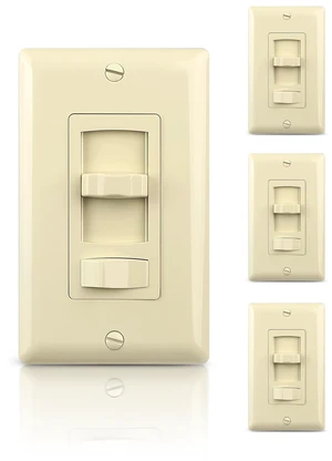 Dimmer Electrical Light Switch, Single-Pole or 3 Way Full Range Dimming Decora Wall Switches for LED Light/CFL/Incandescent, Wall Plate Included, ETL Listed, Ivory, 4 Pack Dimmer Electrical Light Switch, Single-Pole or 3 Way Full Range Dimming Decora Wall Switches for LED Light/CFL/Incandescent, Wall Plate Included, ETL Listed, Ivory, 4 Pack