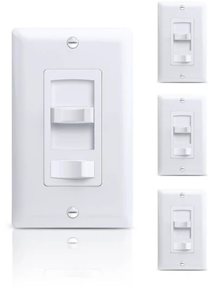 Slide Dimmer Light Switch, Single Pole/3-Way Rocker Dimmer, 4 Pack Full Range Slide Control Dimmer Switches for 300W LED/CFL or 600W INC/HAL Bulbs, No Neutral Wire Required, ETL Listed, White Slide Dimmer Light Switch, Single Pole/3-Way Rocker Dimmer, 4 Pack Full Range Slide Control Dimmer Switches for 300W LED/CFL or 600W INC/HAL Bulbs, No Neutral Wire Required, ETL Listed, White