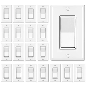 20-Pack 3-Way Decorator Wall Light Switch with Wallplate, White UL Listed, 15A 120V/277V, Single Pole or Three Way, On/Off Rocker Paddle Switch, 3 Wire, Residential and Commercial Grade 20-Pack 3-Way Decorator Wall Light Switch with Wallplate, White UL Listed, 15A 120V/277V, Single Pole or Three Way, On/Off Rocker Paddle Switch, 3 Wire, Residential and Commercial Grade