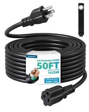 50FT 16/3 Outdoor Extension Cord, 125V/13A, Black, ETL Listed Storage Strap, 3 Prong SJTW Weatherproof Power Cable, Heavy-Duty Copper Construction, Ideal for Indoor/Outdoor Appliances 50FT 16/3 Outdoor Extension Cord, 125V/13A, Black, ETL Listed Storage Strap, 3 Prong SJTW Weatherproof Power Cable, Heavy-Duty Copper Construction, Ideal for Indoor/Outdoor Appliances
